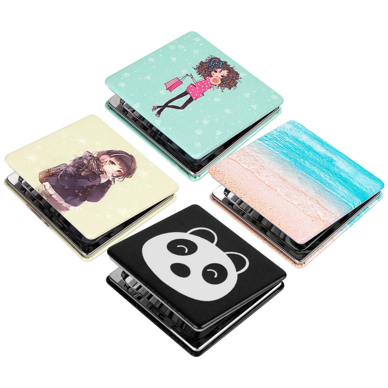 [Australia] - Metal Compact Mirror (4 Pcs a Set) -2-sided with 3X Magnifying Mirror and 1X Mirror - Perfect for Purses - Travel with Velvet Pouch and Paper Box 4 Pcs #E 