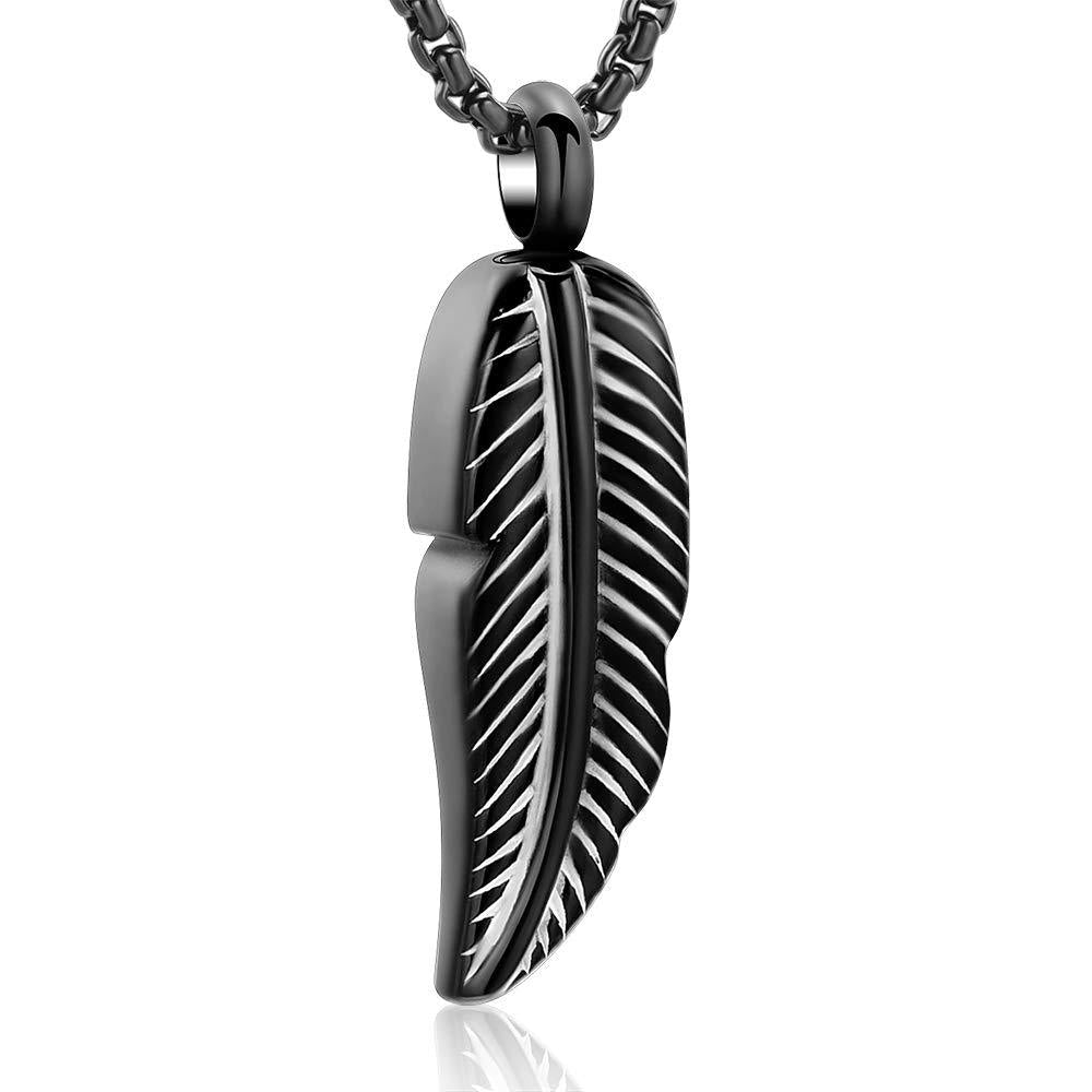 [Australia] - Feather Urn Necklace Hold Cremation Ashes Keepsake Memorial Jewelry Stainless Steel Personalized Funeral Jewelry for Women Men Black 