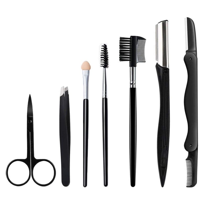 [Australia] - Eyebrow Scissors, 7 in 1 Eyebrow Kit, Professional Eyebrow Grooming Kits for Women, Including Brow Razors, Brush, Scissor, Tweezers, with Storage Box (01) 01 