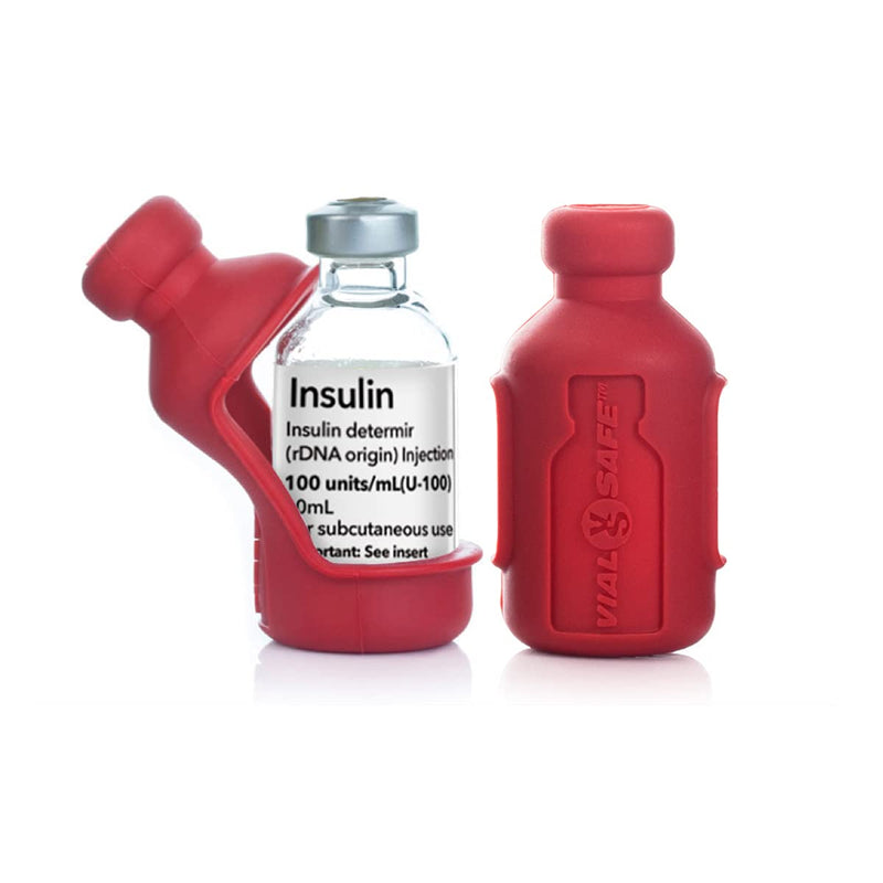 [Australia] - VIAL SAFE Insulin Bottle Protector Case/Sleeve for Diabetes, Never Risk Breaking Your Insulin Vial, Reusable, Durable, Flexible Silicone Protective Sleeve, 2-Pack (Short), Red 2 Count (Pack of 1) 