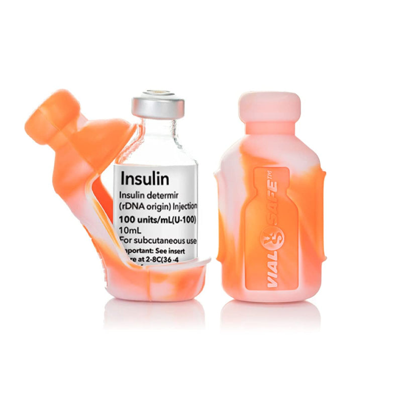 [Australia] - VIAL SAFE Insulin Bottle Protector Case/Sleeve for Diabetes, Never Risk Breaking Your Insulin Vial, Reusable, Flexible Silicone Protective Sleeve, 2-Pack (Short), Tie Dye Orange 2 Count (Pack of 1) 