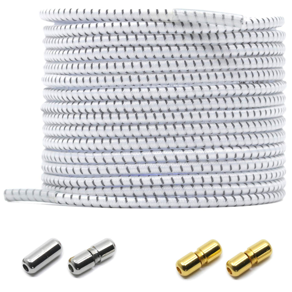 [Australia] - MKEHSH 2 Pairs Reflective Elastic No Tie Round Shoelaces with Capsule Buckle 39"inches(100CM) 01 White 