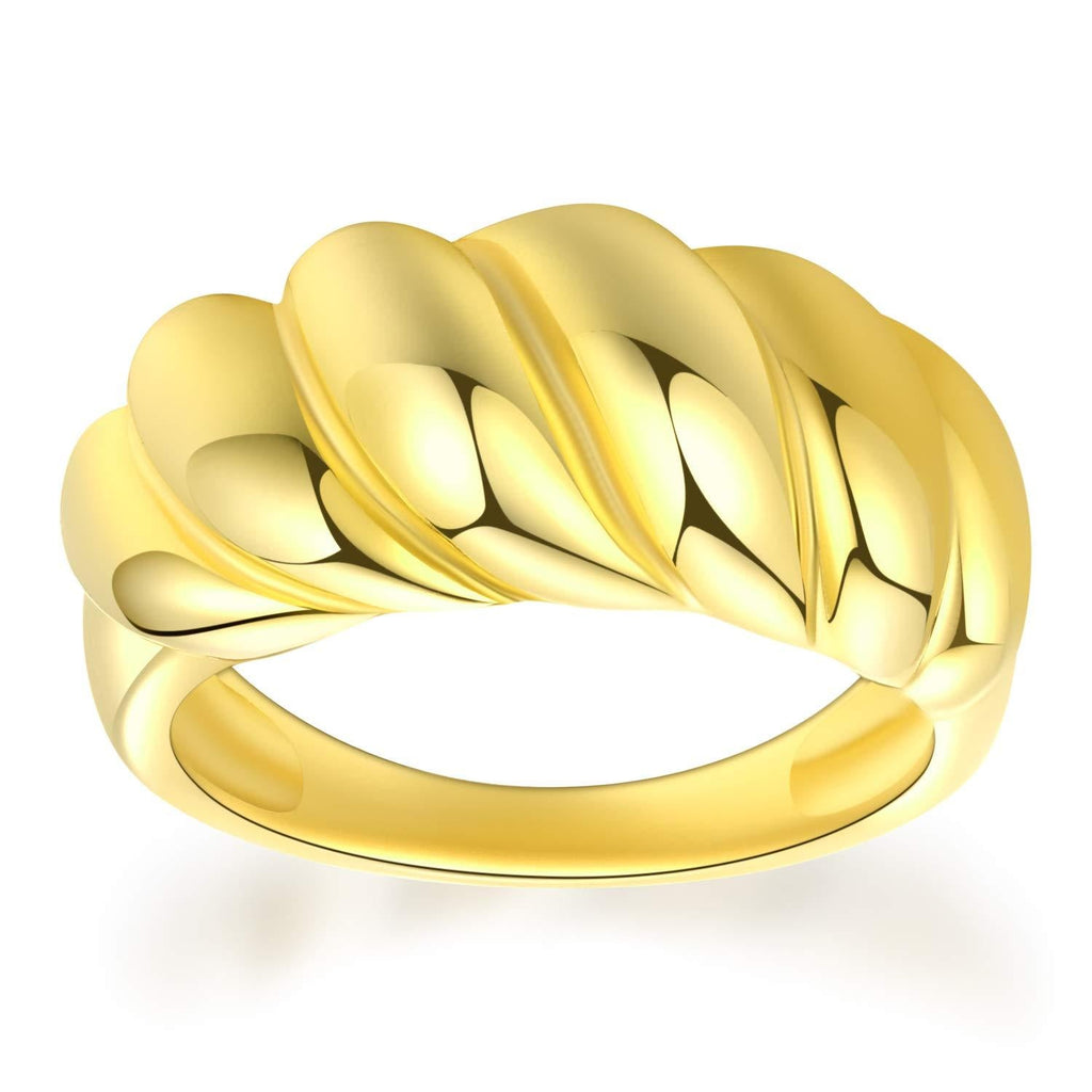 [Australia] - Women's Gold Twist Ring Braided Rope Bold Dome | 18K Gold Plated | Chunky Ribbed Dome Ring | Womens Bold Gold Ring Statement Size 4 5 6 7 8 9 | Gift for Her - Hypoallergenic Large Dome 