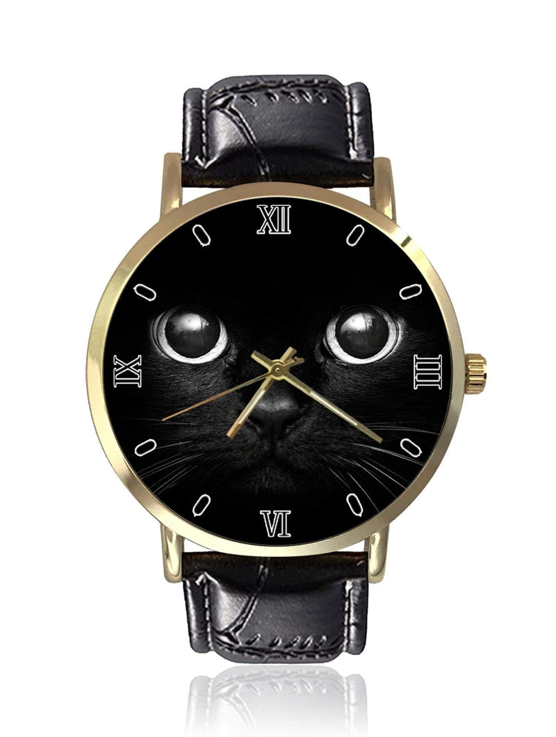 [Australia] - Fashion Simple Men Women Watches Casual Waterproof Quartz Watches Classic Business Leather Wrist Watch Cute Black Cat 