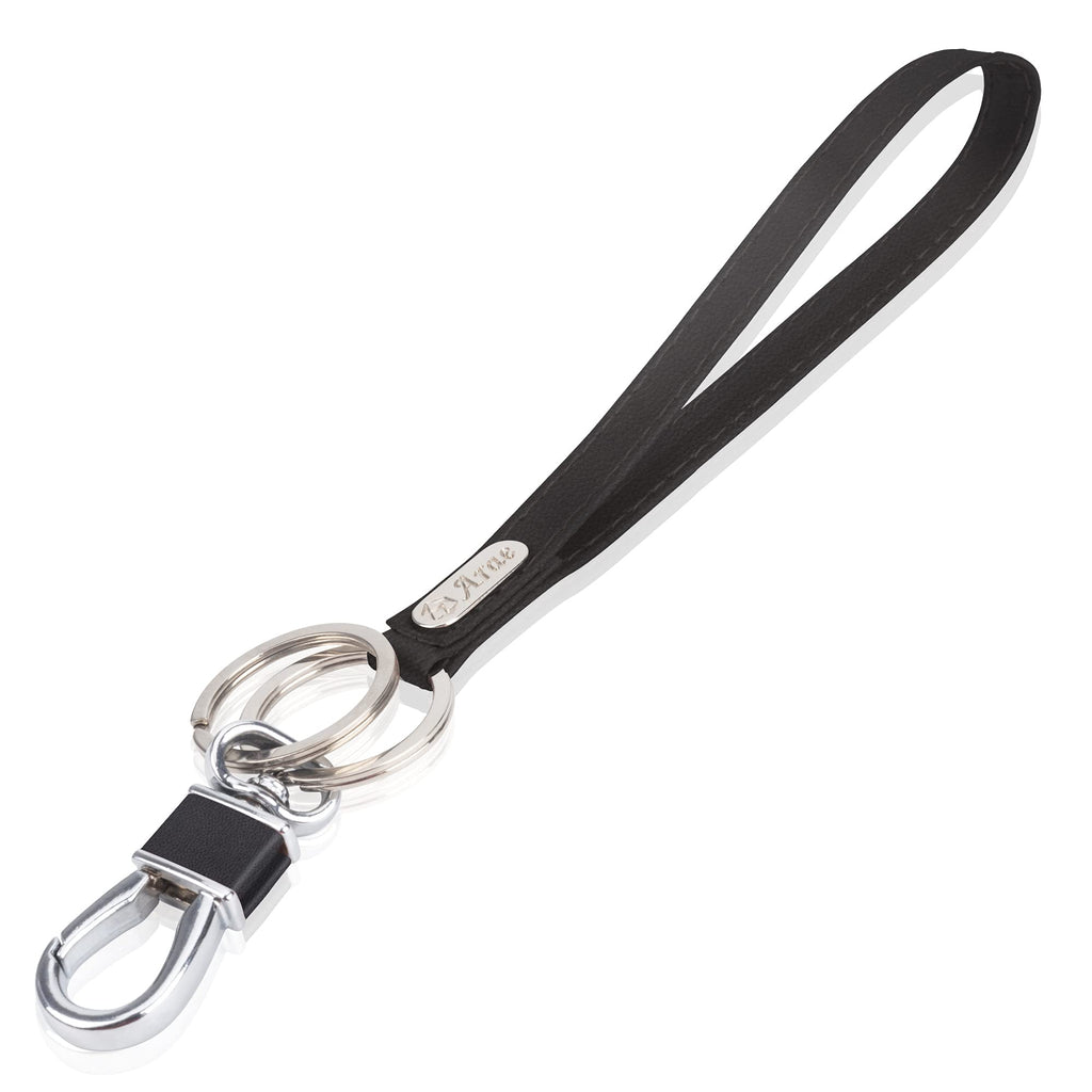 [Australia] - Arae PU Leather Wrsitlet Keychain Bracelet with 2 Key Rings and 1 Metal Clasp for Keys Card Holder Makeup Bag women girls Black 