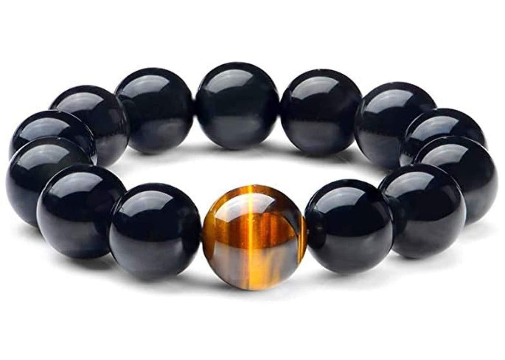 [Australia] - Rustenhof Black Obsidian Bracelet Natural Stone Tiger Eye Bracelets with a Unique Match 10MM or 12MM Beads Good Gift for Men and Women 