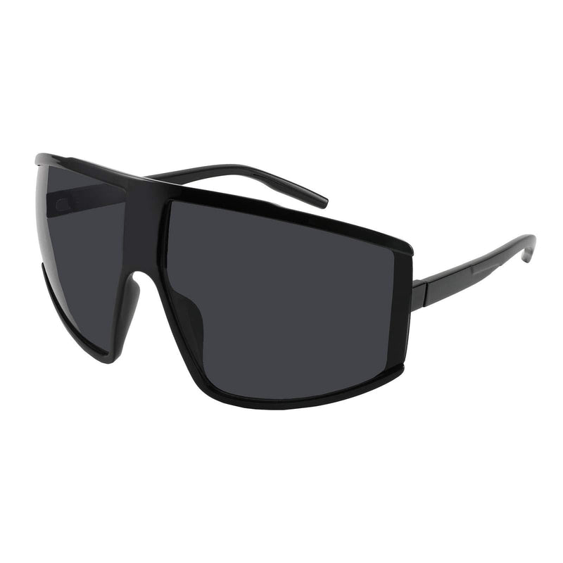 [Australia] - FEISEDY Shield Wraparound Sport Glasses Cycling, Neck Cord, Women Men B9024 Bright Black/Grey Lens 73 Millimeters 