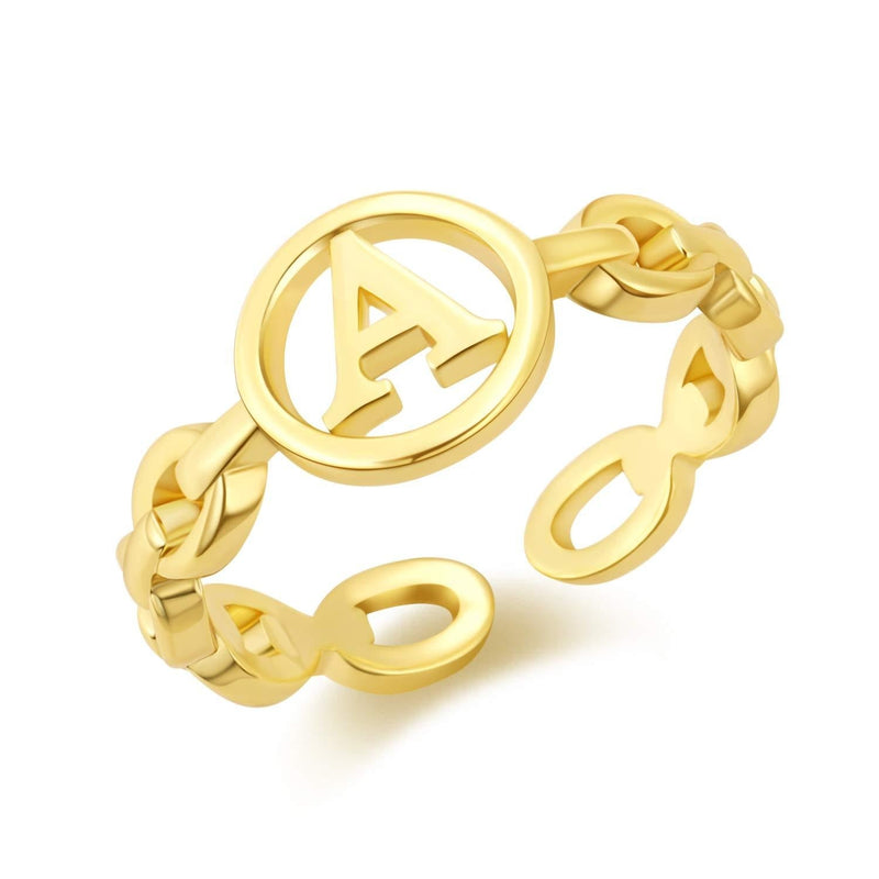 [Australia] - Hapuxt Gold Rings for Women 14K Gold Plated Adjustable Gold Chain Initial Ring A 