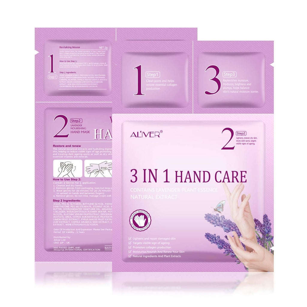 [Australia] - 3 Pairs Lavender 3 In 1 Hands Moisturizing Gloves, Hand Care Mask, Repair Rough Remove Dead Skin, for Dry, Aging, Cracked Hands 