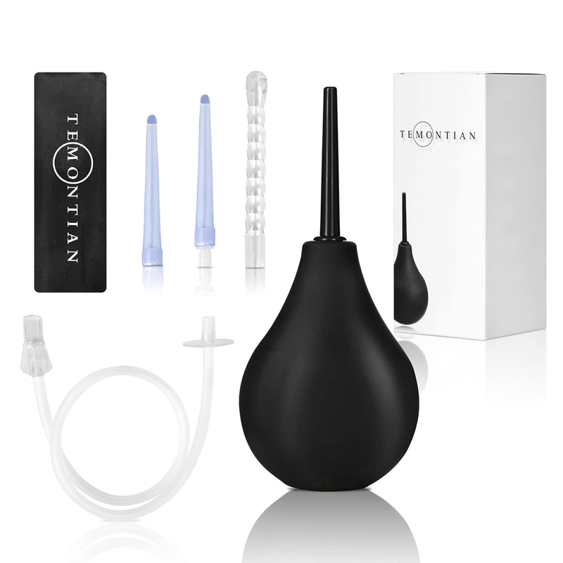 [Australia] - TEMONTIAN Enema Bulb Kit ，Anal Douche for Men Women Beginners， with 19.7in Hose+4 Nozzles (Black) Black 