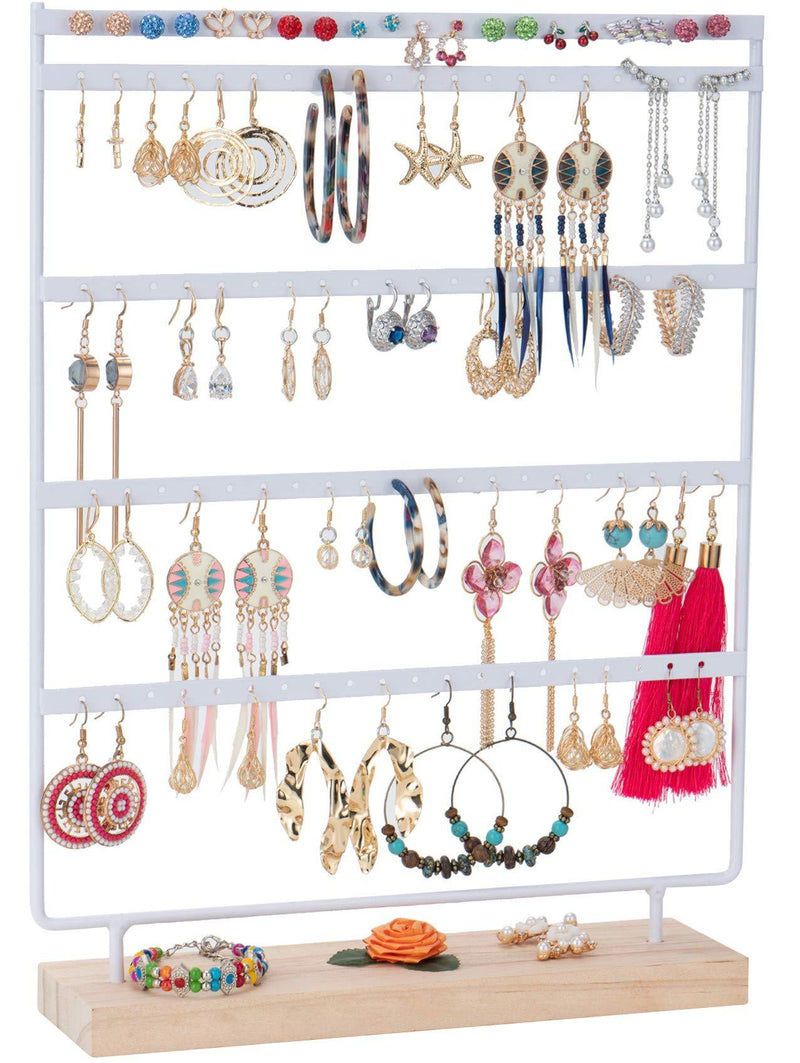 [Australia] - Earrings Organizer 5-Layer 100 Holes Ear Stud Holder Earring Display Stand Wooden Base Jewelry Organizer for Hanging earrings white 