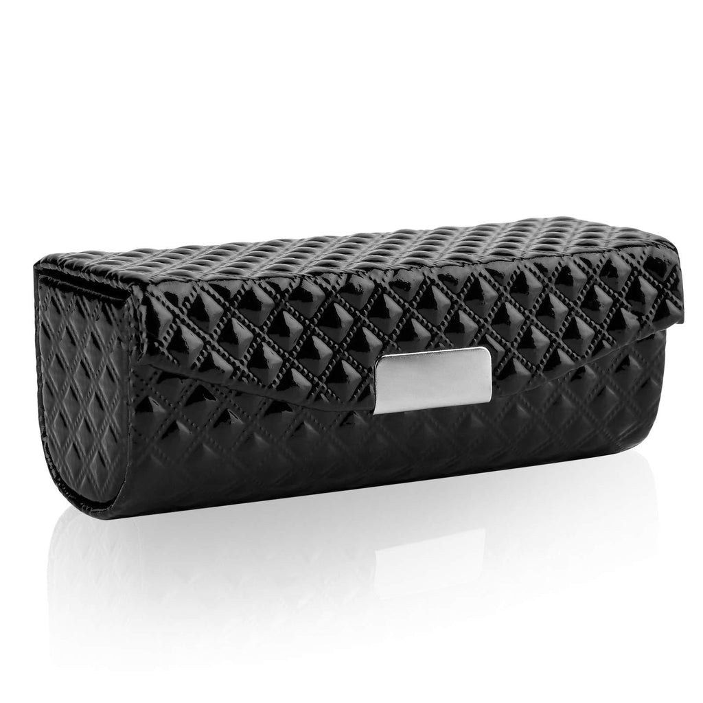 [Australia] - Beautyflier Women’s Soft PU Leather Lipstick Case Holder with Mirror Rectangle Makeup Travel Cases for Purse Lipstick Holder (Black) Black 