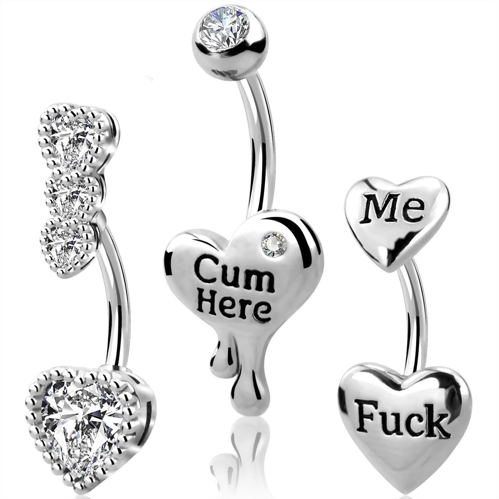[Australia] - OUFER Belly Button Rings Heart Clear CZ 316L Surgical Steel Belly Rings Heart Shaped Letter Navel Rings Belly Rings Belly Piercing Jewelry pack 1 