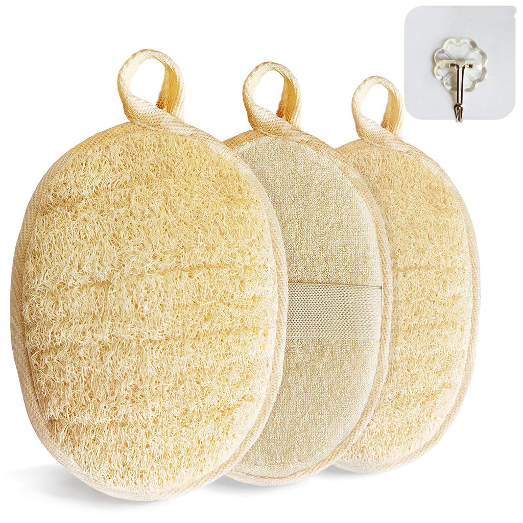 [Australia] - Natural Loofah Sponge Exfoliating(3 packs),Made with Eco-Friendly and Biodegradable Shower Luffa Sponge, Loofah for Women and Men, Beige 