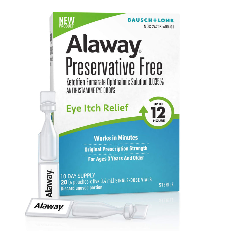 [Australia] - Alaway Eye Drops, Preservative Free Antihistamine Eye Drops for up to 12 Hours of Eye Itch Relief, 20 Single-Dose Vials,20 Count (Pack of 1) Pack of 1 