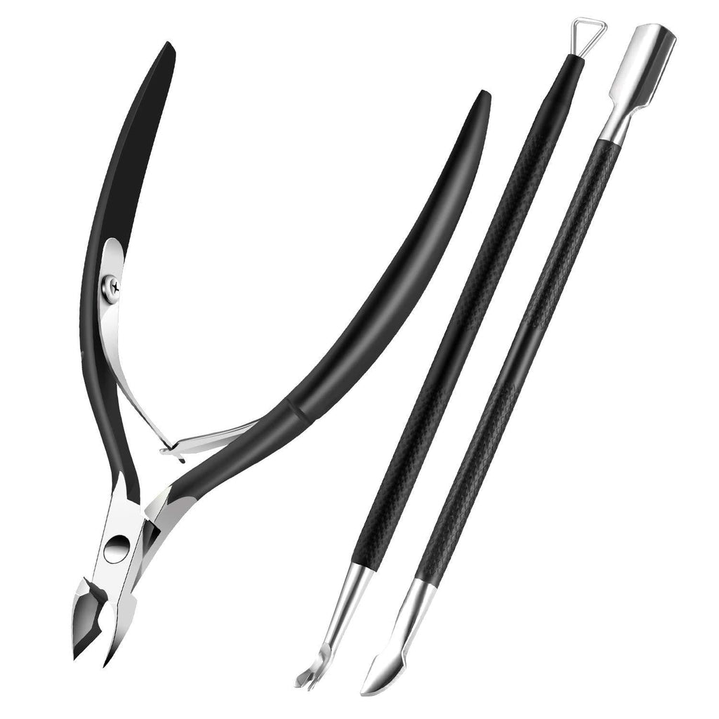 [Australia] - Cuticle Trimmer with Cuticle Pusher, XUNXMAS Cuticle Remover Cutter Nipper Scissor and Triangle Cuticle Nail Pusher Peeler Scraper, Durable Dead Skin Clipper Manicure Pedicure Tools (Black) Black 