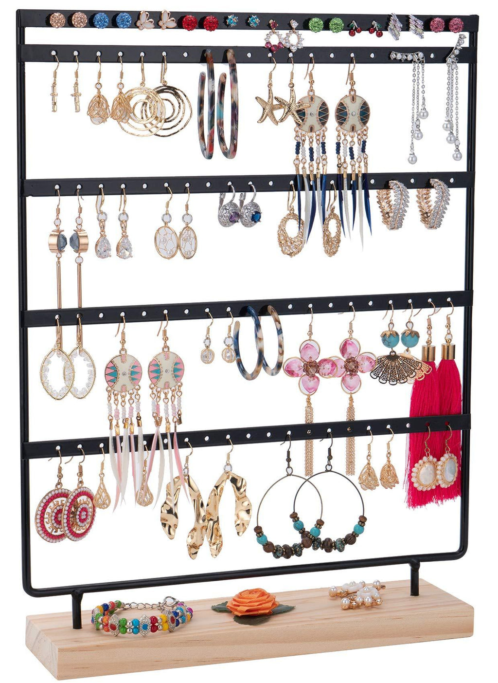 [Australia] - Earrings Organizer 5-Layer 100 Holes Ear Stud Holder Earring Display Stand Wooden Base Jewelry Organizer for Hanging earrings (black) black 