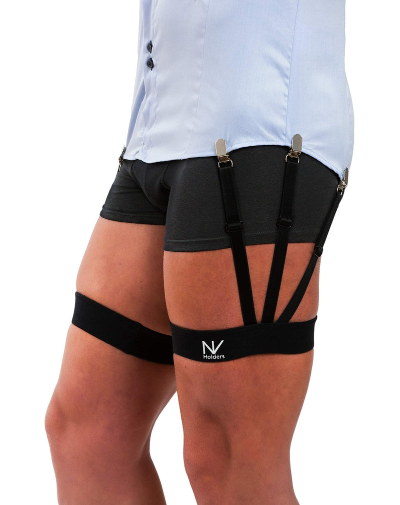 [Australia] - Improved NV HOLDERS 2.0, with improved clasps; premium shirt stays, shirt holders, shirt garters, shirt tuckers for men Black Small (19-21 inches on thigh’s thickest part) 