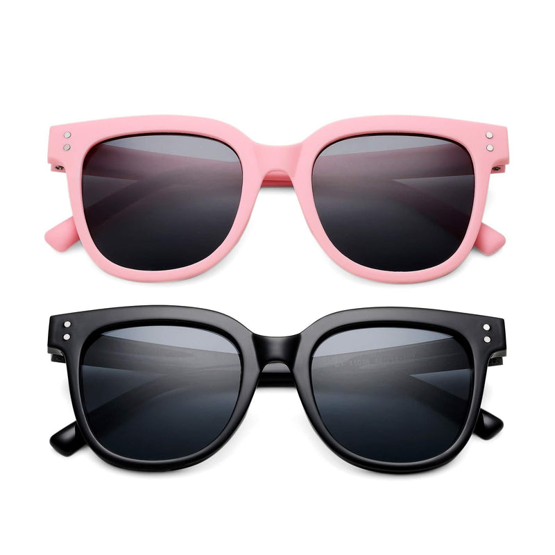 [Australia] - Polarized Sunglasses For Kids Butterfly Toddlers Shades - Ages 2-10, Unbreakable, 99% UVA UVB Protection 2 Pack (All Pink/Gray+ Black/Gray) 