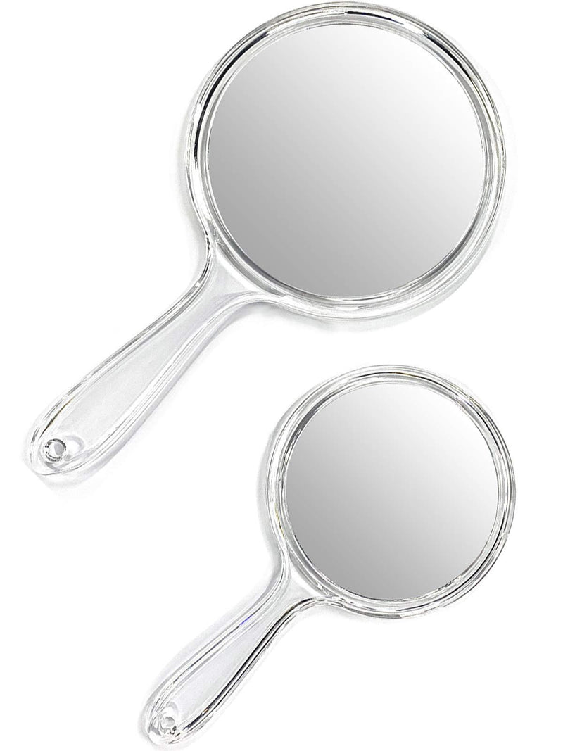 [Australia] - OMIRO Hand Mirror, Double-Sided Handheld Mirror 1X/3X Magnifying Mirror with Handle, Set of 2 (Clear) Clear 