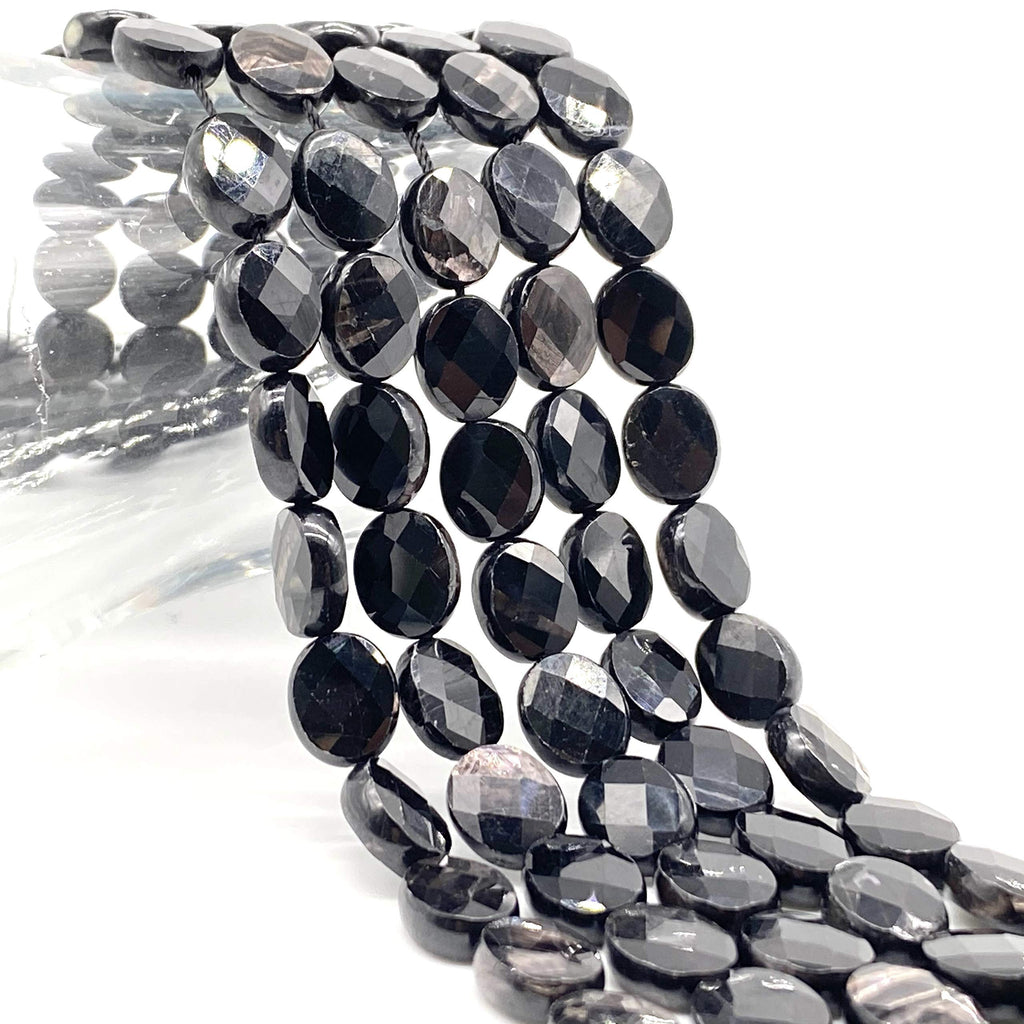 [Australia] - [ABCgems] Quebec Black Aura Hypersthene AKA Magical Stone (Gorgeous Flash- Mohs Hardness 6) Tiny 6X8mm Micro-Faceted Diamond-Cut Checkerboard Oval Beads (More Surface to Reflect Light) 