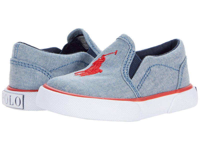 [Australia] - Polo Ralph Lauren Unisex-Child Bal Harbour Iii (Toddler) Sneaker Toddler (1-4 Years) 4 Toddler Blue Chambray/Red Pony Player 