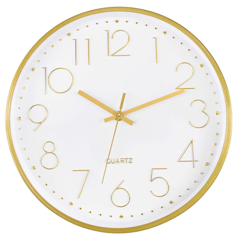 [Australia] - Foxtop Gold Wall Clock Modern 12 Inch Silent Non-Ticking Battery Operated Round Quartz Clock for Living Room Kitchen Bedroom Home Office Decor 