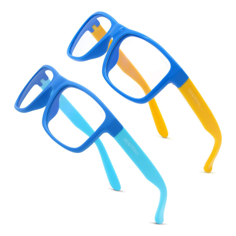 [Australia] - DEAFRAIN Blue Light Blocking Glasses for Kids 2 pack, UV400 Protection Computer Gaming Glasses for Girls Boys Age 5-13 2 Pack(blue+blue Yellow) 