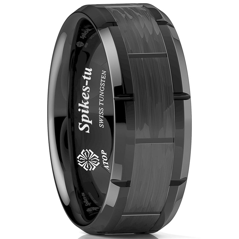 [Australia] - ATOP 8Mm Black Tungsten Carbide Ring for Mens Wedding Band Brushed Hammered Pattern Comfort Fit Male Bridal Engagement Ring Fashion 6 