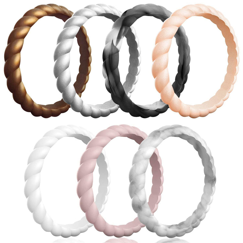[Australia] - Egnaro Braided Silicone Wedding Ring for Women 3.5-4(15.3mm) 10-Bronze,Metallic Silver,White,Rose Gold,Pink Sand,Marble,Black Glamour 