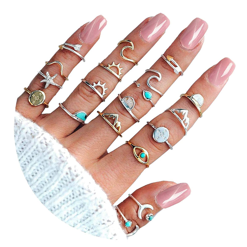 [Australia] - CSIYANJRY99 Boho Gold Silver Rings for Women Star Moon Wave Knuckle Ring Sets for Teen Girls Multiple Rings Bulk Pack Bohemian Stackable Midi Finger Rings 