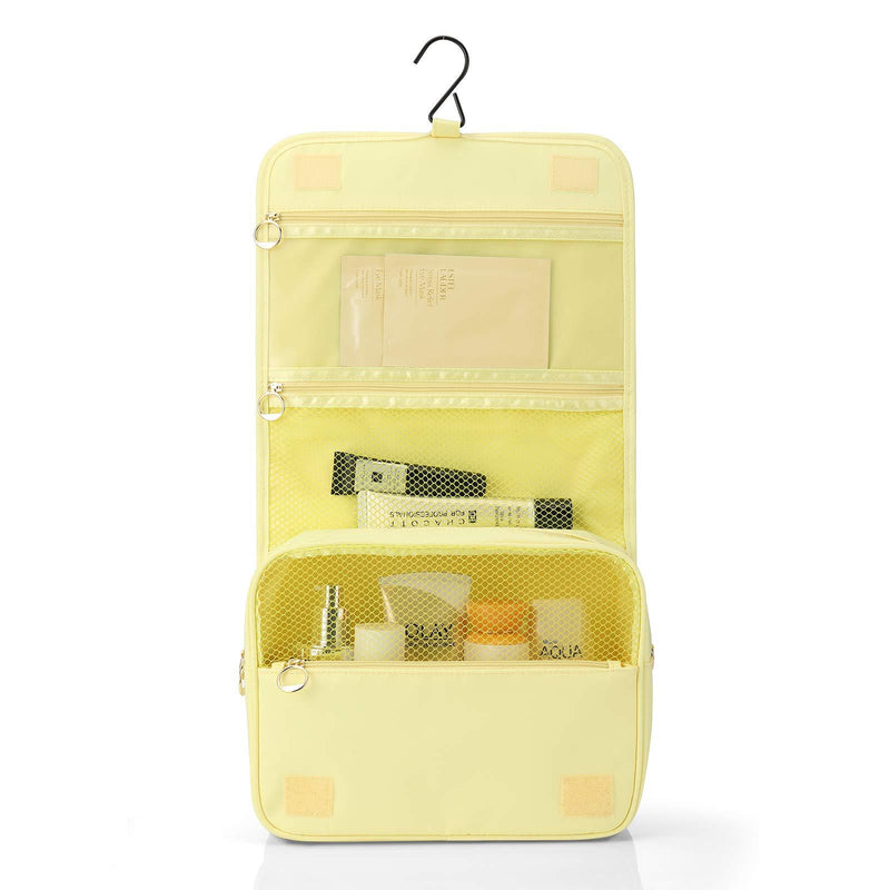 [Australia] - Vlando Large-Capacity Cosmetic Bag Travel Bag with Hooks, Waterproof Cosmetic Bag Accessories Travel Storage Bag, Cosmetics, Skin Care Products, Shampoo, Toiletries (Yellow) Yellow 