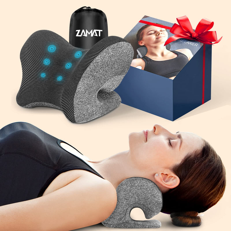 [Australia] - ZAMAT Neck and Shoulder Relaxer with Magnetic Therapy Pillowcase, Neck Stretcher Chiropractic Pillows for Pain Relief, Cervical Traction Device for Relieve TMJ Headache Muscle Tension Spine Alignment Grey 