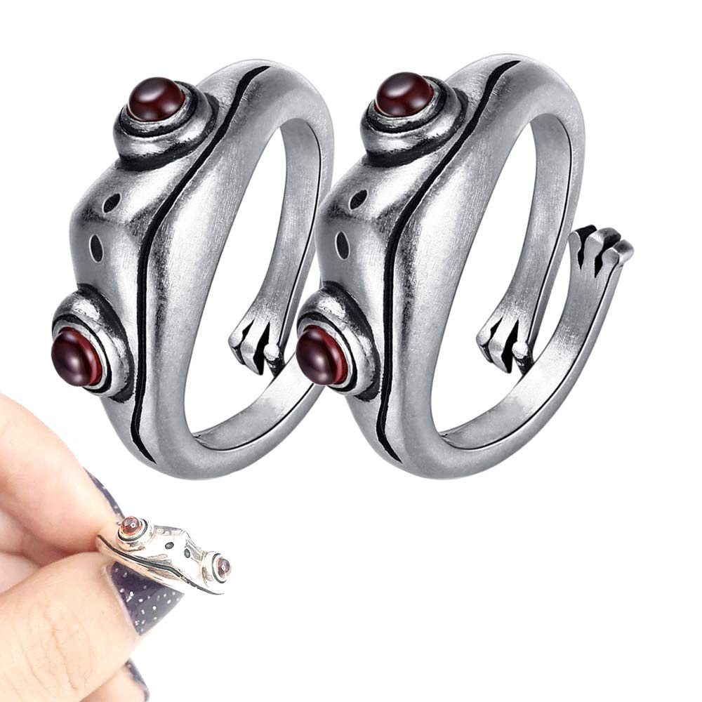 [Australia] - JTHRA 2 PCS Frog Open Rings Vintage Cute Animal Couple Rings Frog Ring Adjustable,Party Gifts for Couple Best Friends 