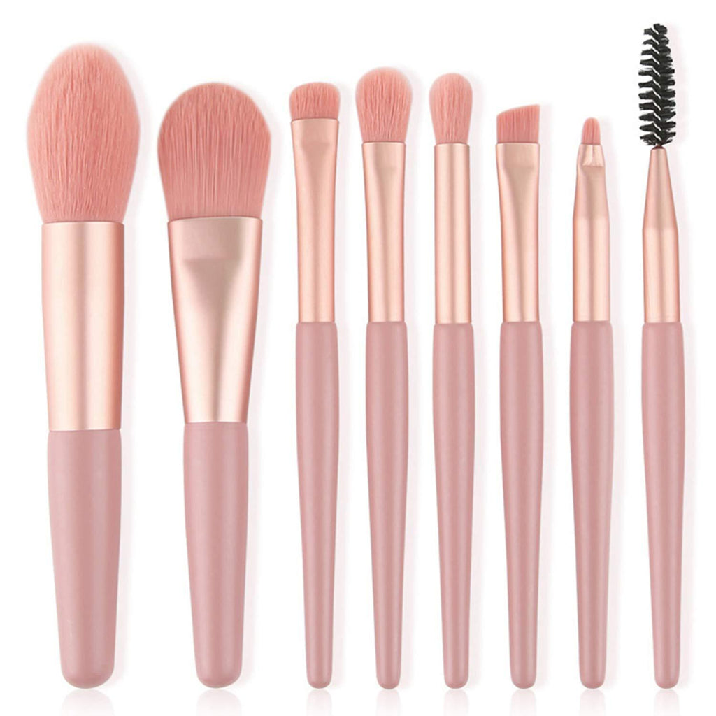 [Australia] - Portable Makeup Brush Set - Foundation Powder Blush Concealer Contour Brushes,For Liquid, Cream or Mineral Products - 8 Pc Collection With Premium Synthetic Bristles For Eye and Face Cosmetic (Pink) Pink 