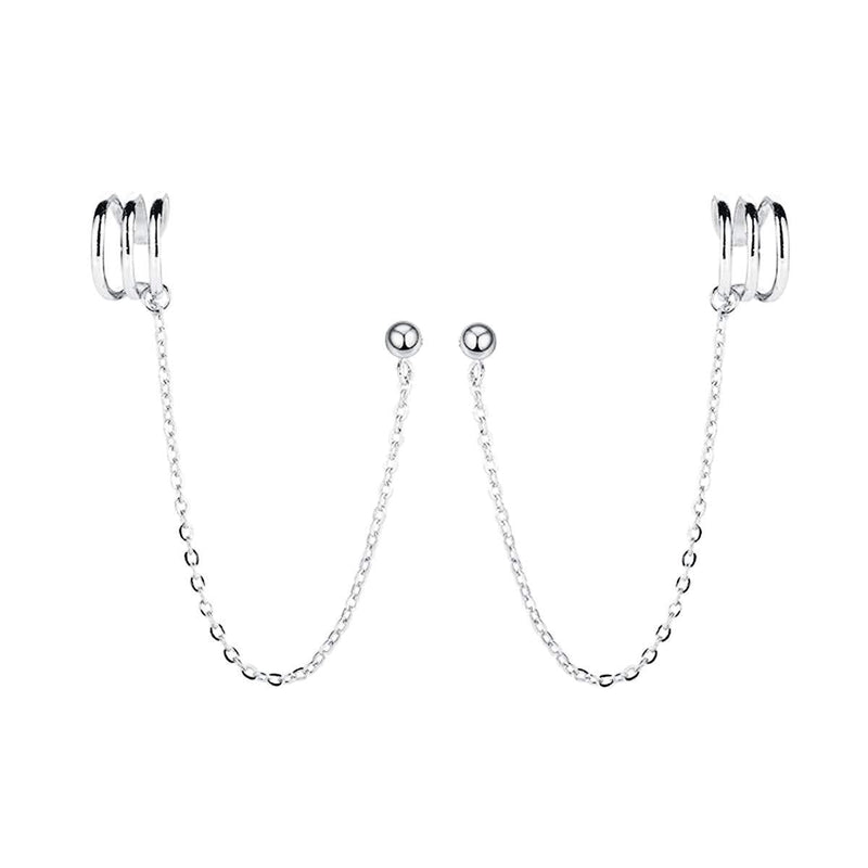 [Australia] - SLUYNZ 925 Sterling Silver Cuff Earrings Chain for Women Teen Girls Crawler Earrings Studs A-Silver 