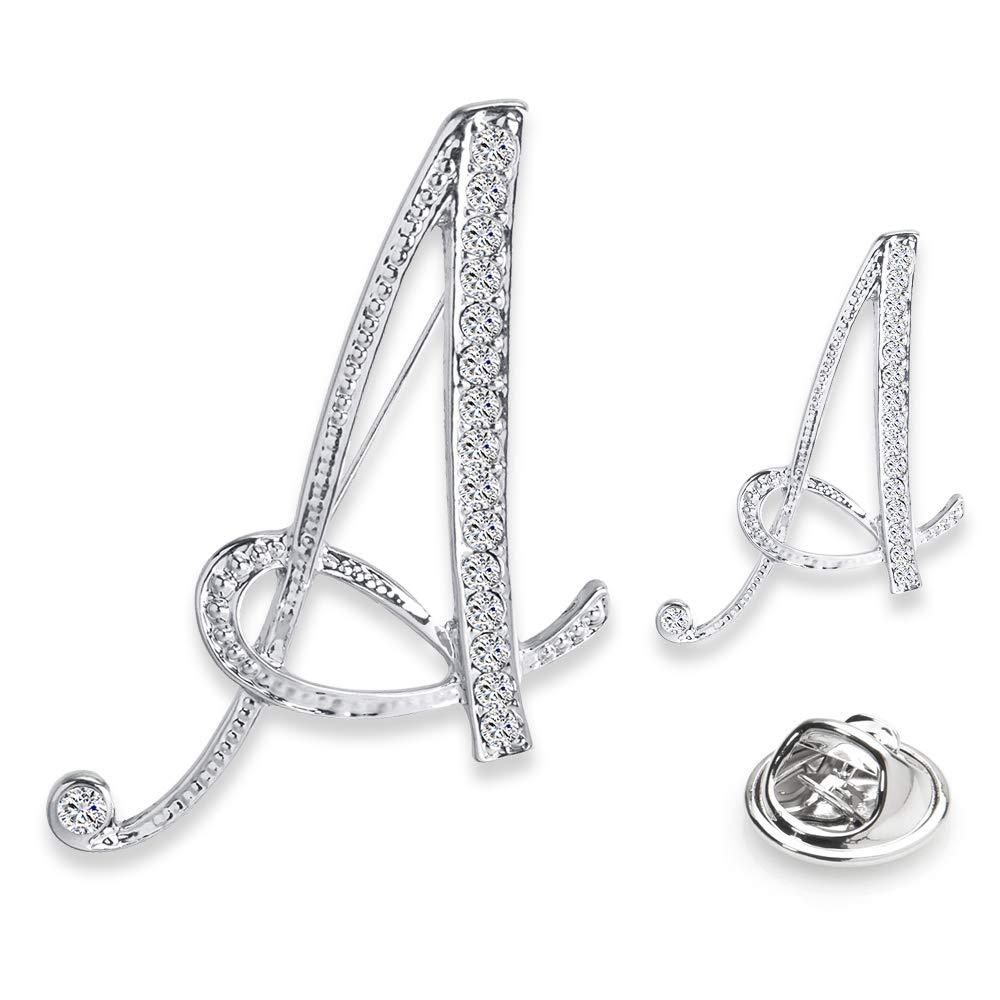 [Australia] - SINNKY A-Z Woman’s Letter Initial Brooch Pins, Silver Clear Crystal Rhinestone Breastpins Letter Stocking Pins for gifts2size/set A1 