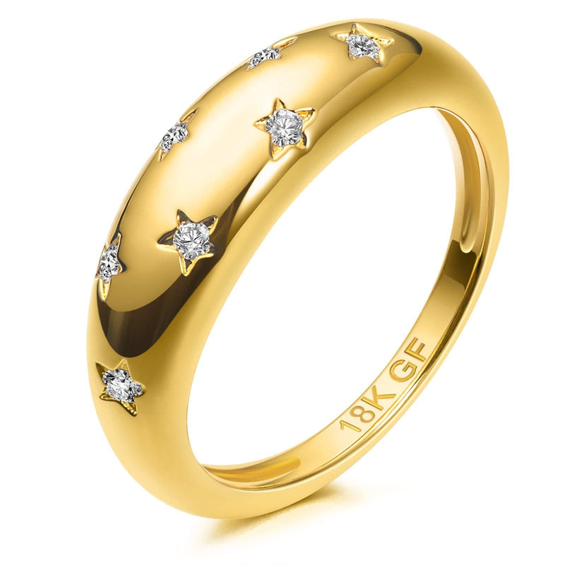 [Australia] - AllenCOCO 18K Gold Plated 7 Cubic Zirconia Inlayed Star Shiny Dome Ring Statement Ring 4.5 