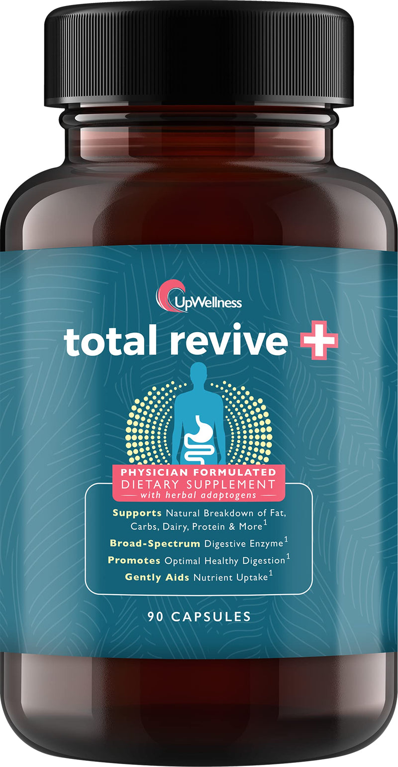 [Australia] - UpWellness Total Revive + - Broad Spectrum Digestive Enzymes - 90 Capsules - Supports Weight Control, Digestion, and Metabolism - 10 Essential Enzymes and 3 Herbal Adaptogens - Physician Formulated 