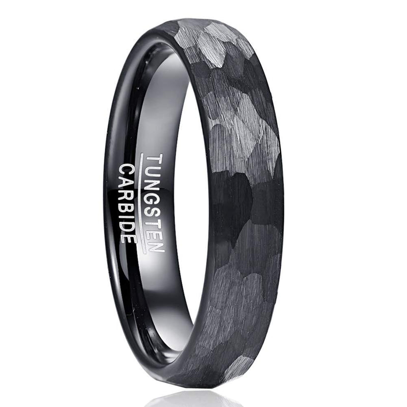 [Australia] - VAKKI 6mm Black Hammered Wedding Bands for Men Women Brushed Faceted Tungsten Rings Size 12 