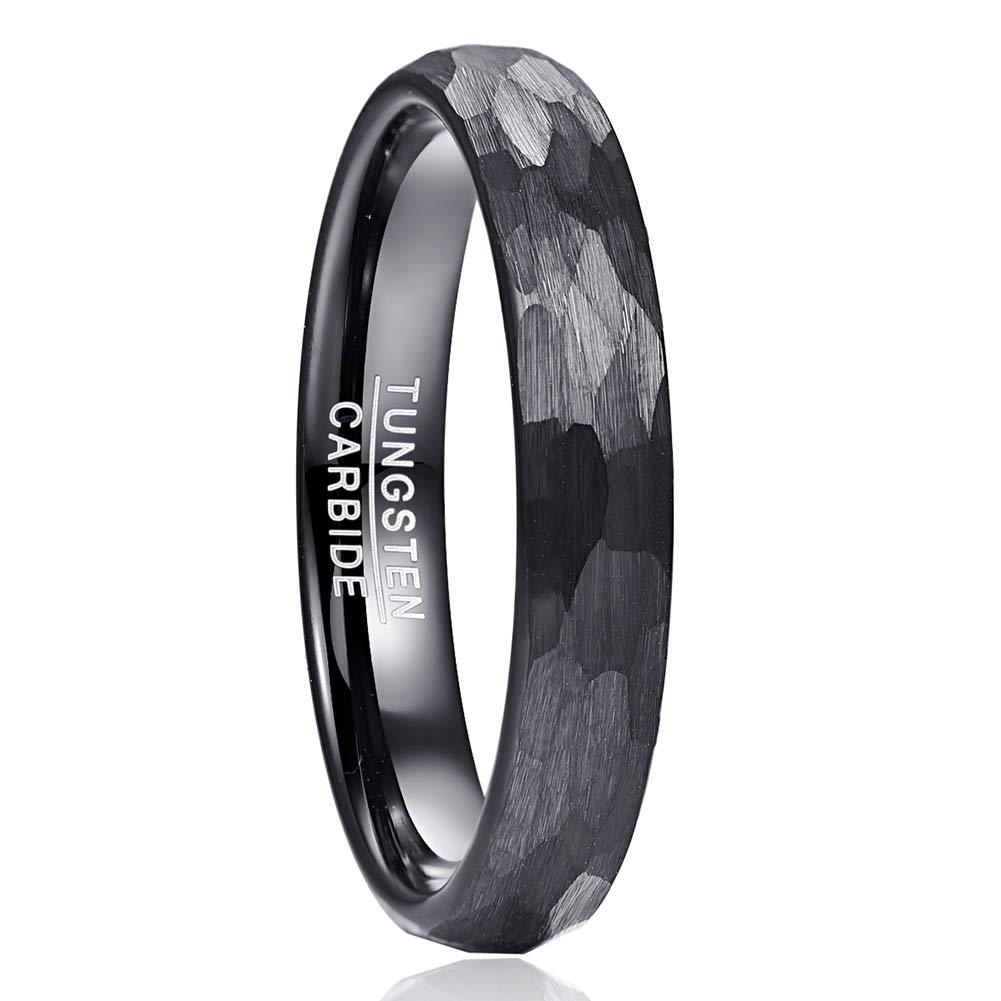 [Australia] - VAKKI 4mm/6mm/8mm Hammered Tungsten Rings for Men Women Domed Faceted Wedding Engagement Bands Black Brushed Comfort Fit Size 5-12 