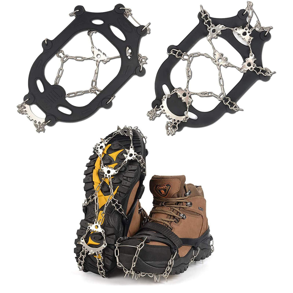 [Australia] - PINGAN 23 Spike Ice Cleat Snow Safety Traction Cleats for Men or Women, Abrasion Resistant 201 Stainless Steel, 23 Spikes On Each Foot, Flexible Silicone Frame, Tensioning Straps, Storage Bag (L) 