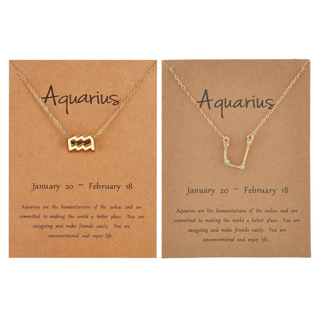 [Australia] - iDIMSON 2 Pieces Zodiac Necklace Gold Silver CZ 12 Constellation Pendant Necklace Astrology Sign Necklace Gifts for Women Gold-Aquarius 2pcs 