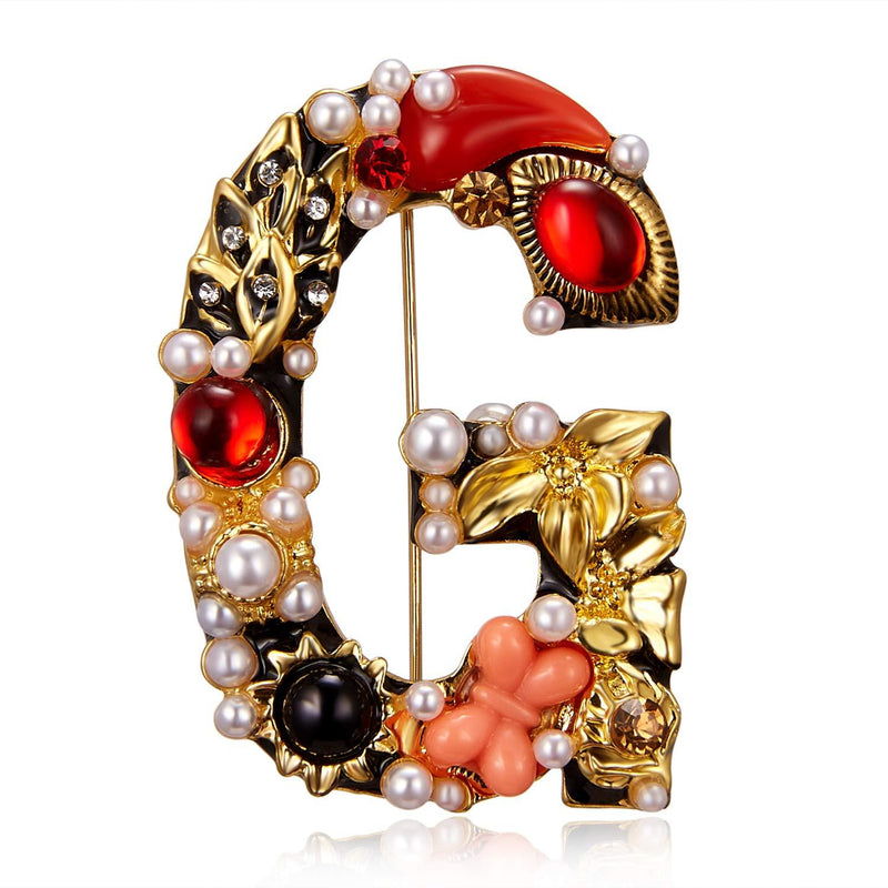 [Australia] - RINHOO FRIENDSHIP Initial Brooch Pins A-Z 26 Letters Brooches for Women Girls Colorful Enamel Alphabet Pin Pearl Crystal Lapel Pin Initial Brooches G 
