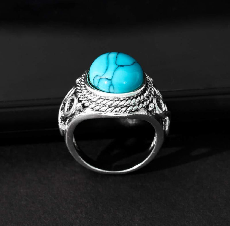 [Australia] - Wenbin Vintage Women's 925 Sterling Silver Ring Oval Cut Natural Bohemia Turquoise Jewelry Turquoise Moonstone Ring Wedding Jewelry Size 6-10" (US 6) US 6 