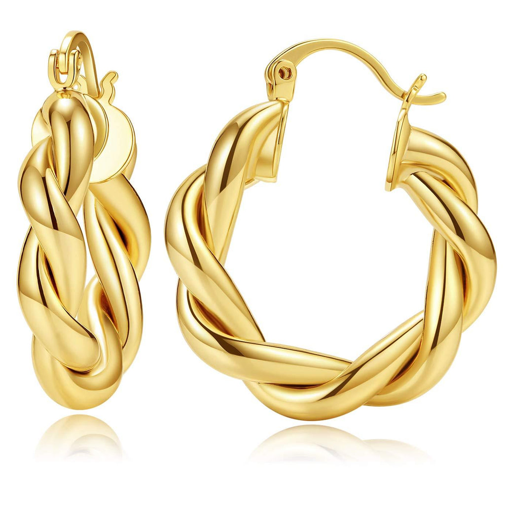 [Australia] - Gold Hoop Eearrings for Women 14K Gold Plated Chunky Hoop Earrings Lightweight High Polished Hoops Jewelry Gift Girls 