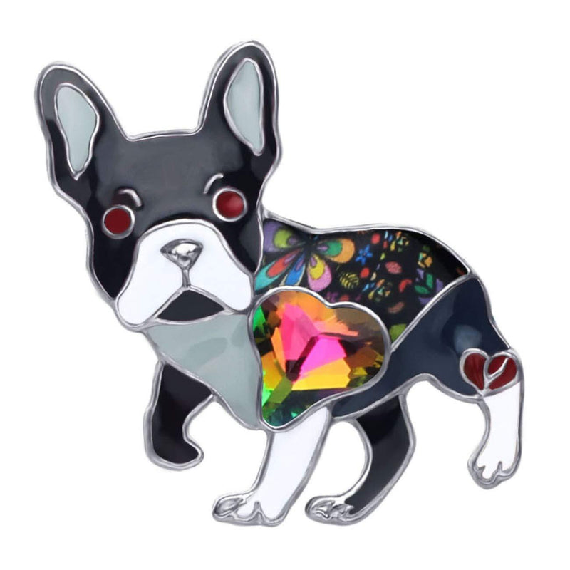 [Australia] - DOWAY Crystal Rhinestone Cute French Bulldog Brooch Enamel Pet Dog Pins for Women Badges Clothing Bags Jackets Jewelry Gift Black 
