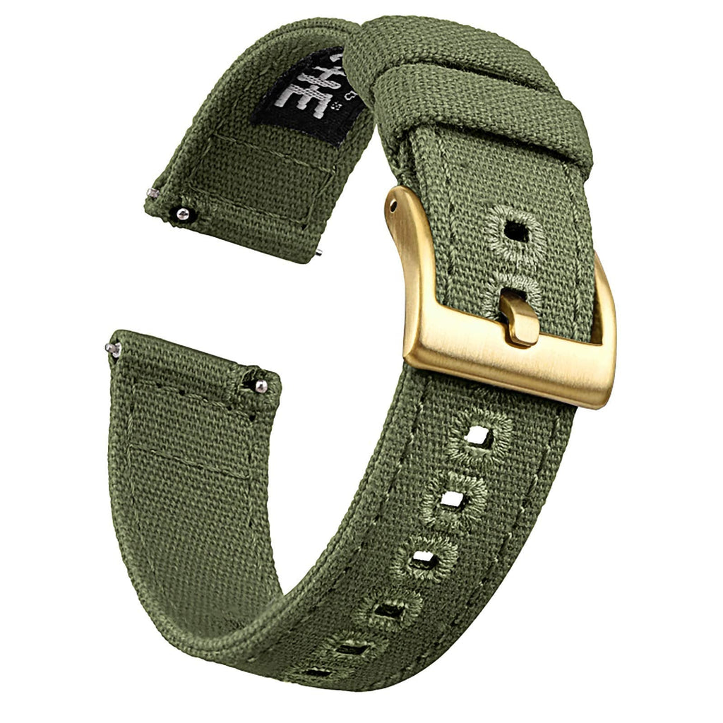 [Australia] - Ritche Canvas Quick Release Watch Band 18mm 20mm 22mm Replacement Watch Straps for Men Women Army Green / Gold 
