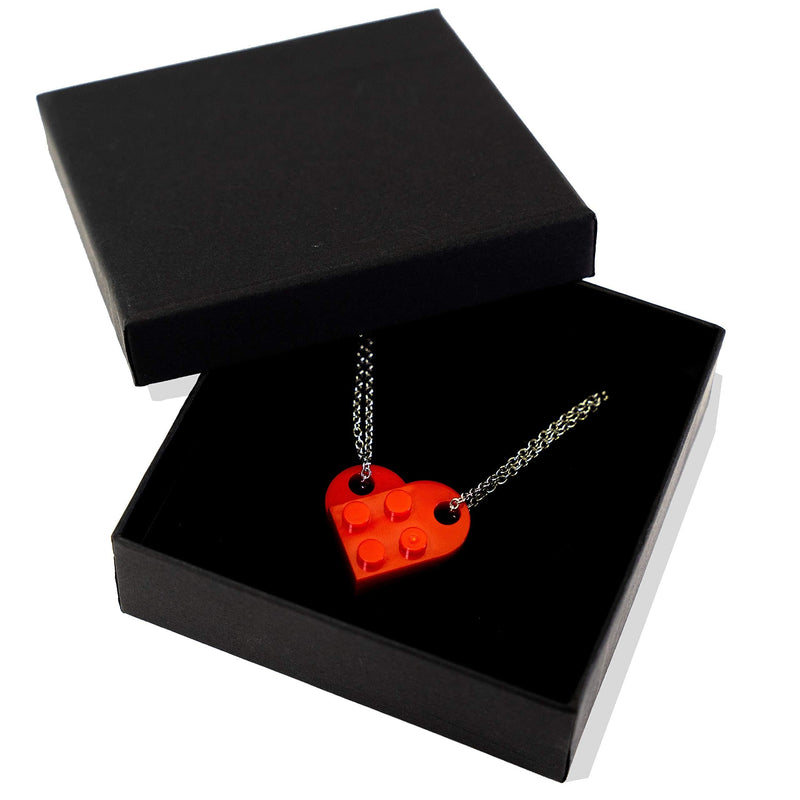 [Australia] - IN-COG-NEATO Brick Necklace for Couples Friendship Heart Pendant Shaped 2 Two Piece Jewelry Set Compatible with Lego Elements Gifts for Him Her… Red 