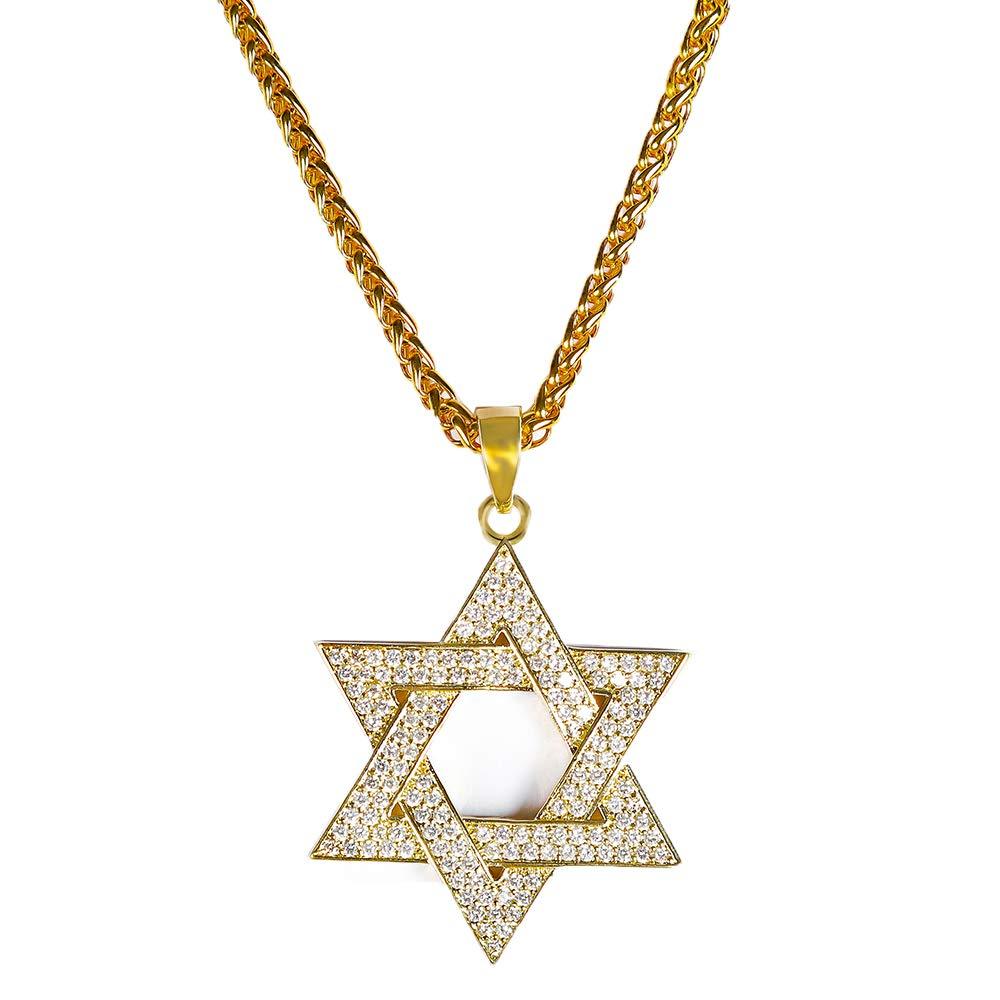 [Australia] - Star of David Necklace for Men Women, Iced Out Jewish Star Pendant Necklace, Prong Setting Cubic Zirconia Hip Hop Jewelry with 20" 24" Stainless Steel Link Chain 